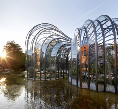 Bombay Sapphire Distillery, Whitchurch, Hampshire - Glasshouses at sunset